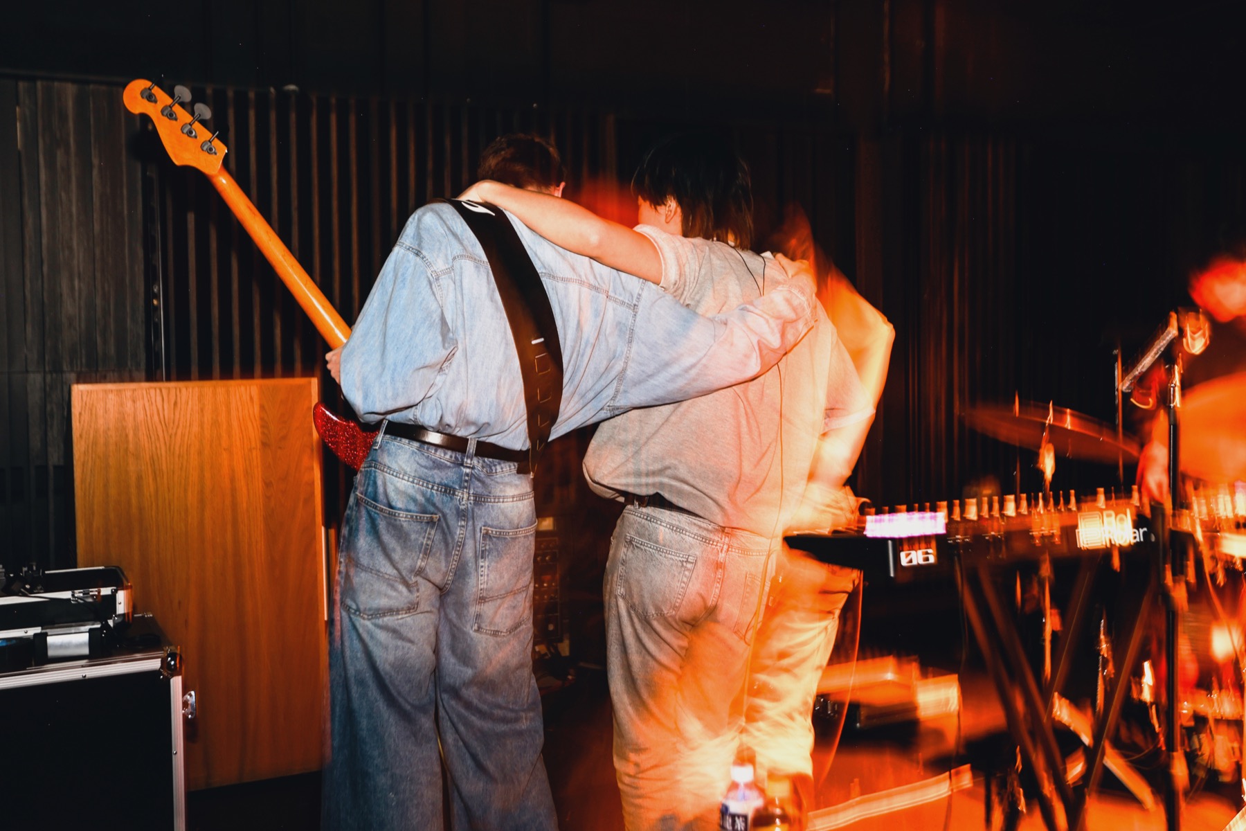 Recent backstage band moment with motion light
